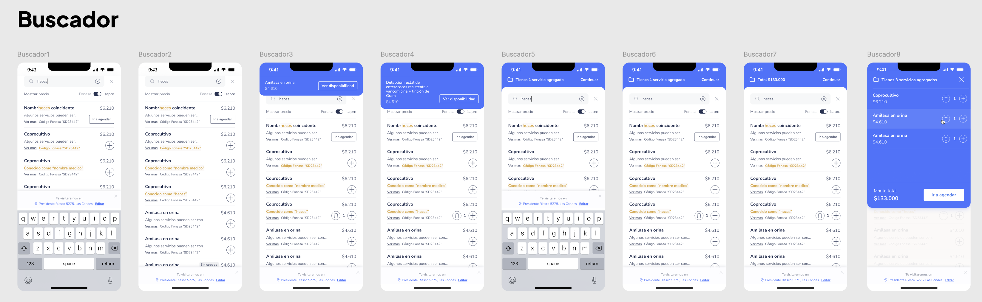Search flow — 8 states