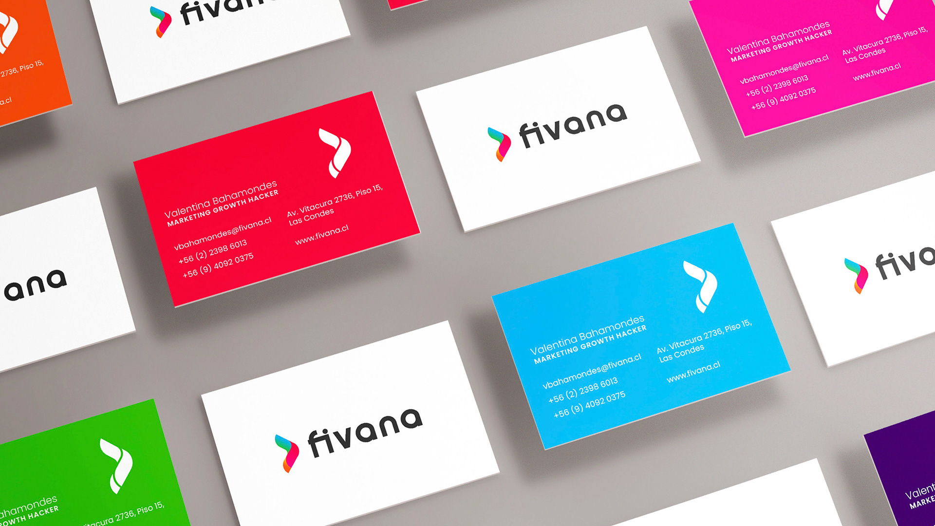 Business cards in multiple colours